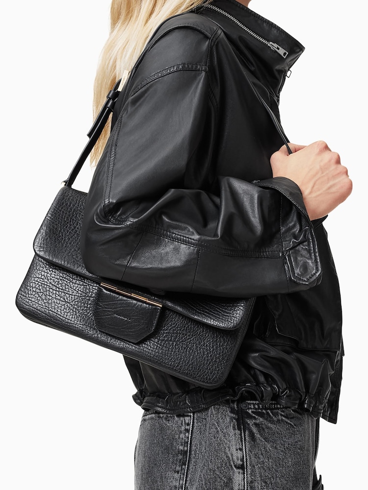 AllSaints Black Ondine Grain Shouldrer Bag - Image 2 of 7