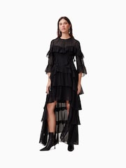 AllSaints Black Nat Ruffle Dress - Image 1 of 7