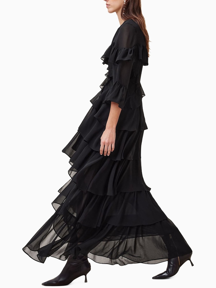 AllSaints Black Nat Ruffle Dress - Image 2 of 7
