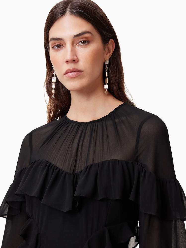 AllSaints Black Nat Ruffle Dress - Image 3 of 7