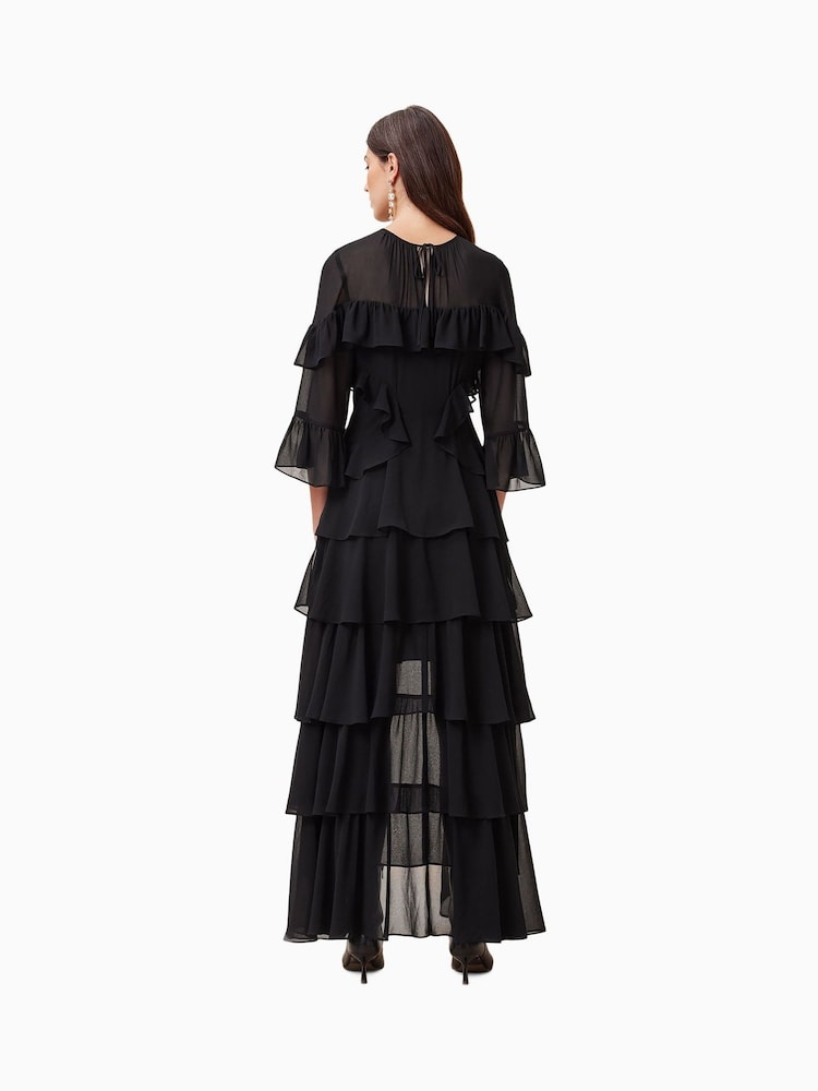 AllSaints Black Nat Ruffle Dress - Image 6 of 7