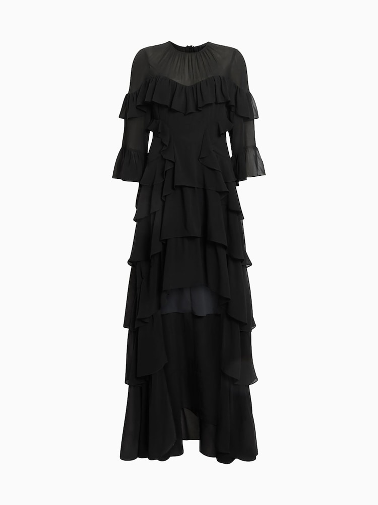 AllSaints Black Nat Ruffle Dress - Image 7 of 7