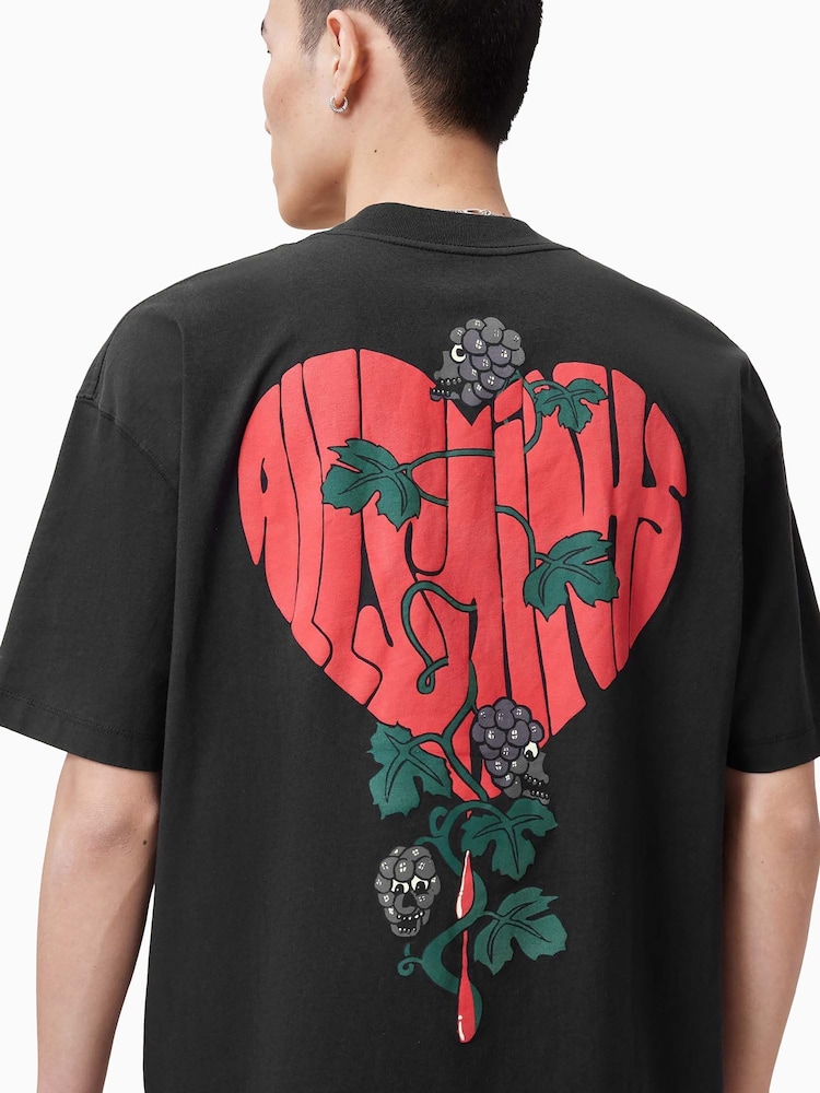 AllSaints Black Sown Short Sleeve Crew T-Shirts - Image 2 of 7 AllSaints Black Sown Short Sleeve Crew T-Shirts - Image 2 of 7