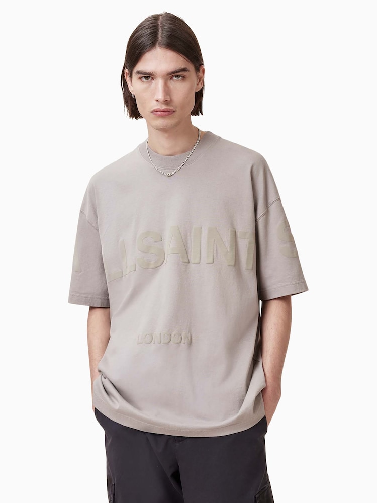 Коричневый - Футболка с вырезом под горло и короткими рукавами Allsaints Biggy - Изображение 1 из 6