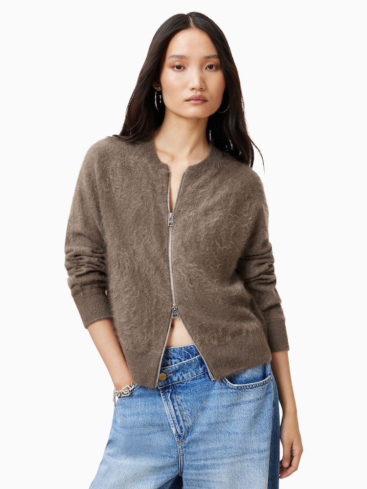 AllSaints Brown Rebel Zip Cardigan - Image 1 of 7 AllSaints Brown Rebel Zip Cardigan - Image 1 of 7