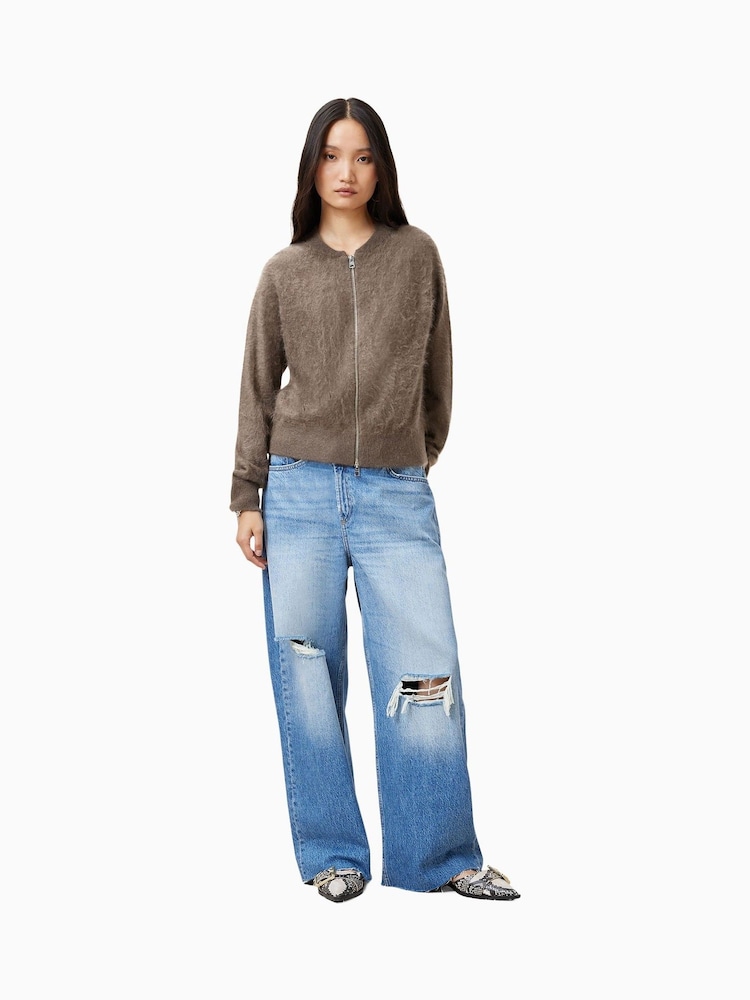 AllSaints Brown Rebel Zip Cardigan - Image 2 of 7 AllSaints Brown Rebel Zip Cardigan - Image 2 of 7