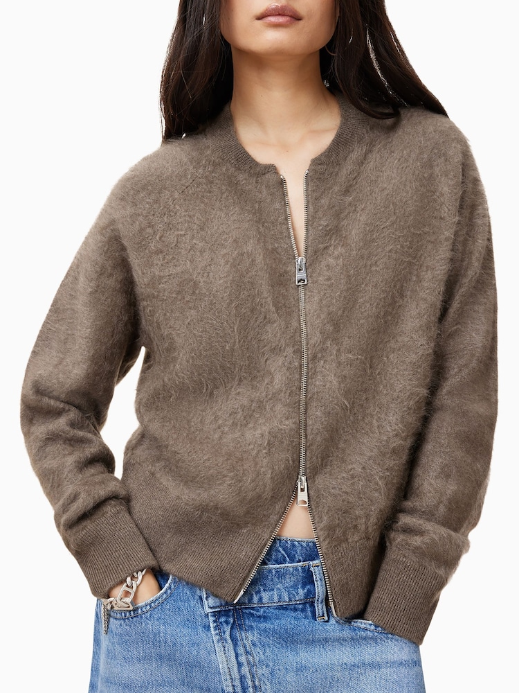 AllSaints Brown Rebel Zip Cardigan - Image 5 of 7