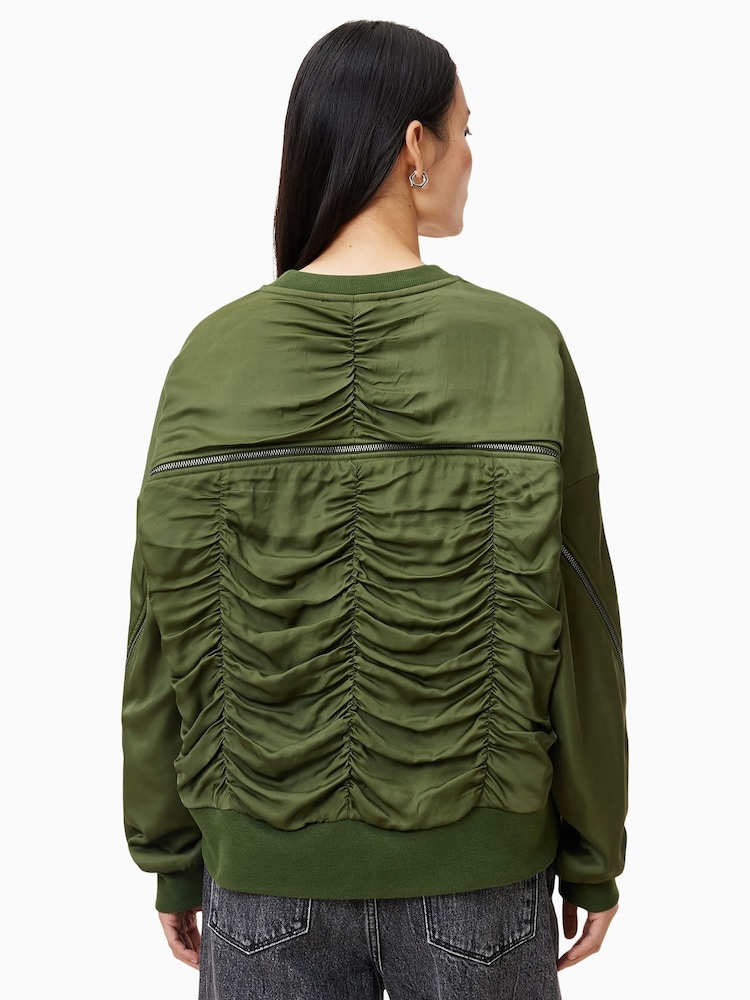 AllSaints Green Peggy Zip Sweatshirt - Image 2 of 7 AllSaints Green Peggy Zip Sweatshirt - Image 2 of 7