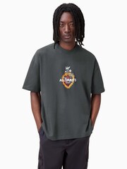 AllSaints Grey Heartfelt Short Sleeve Crew 100% Organic Cotton T-Shirt - Image 1 of 9