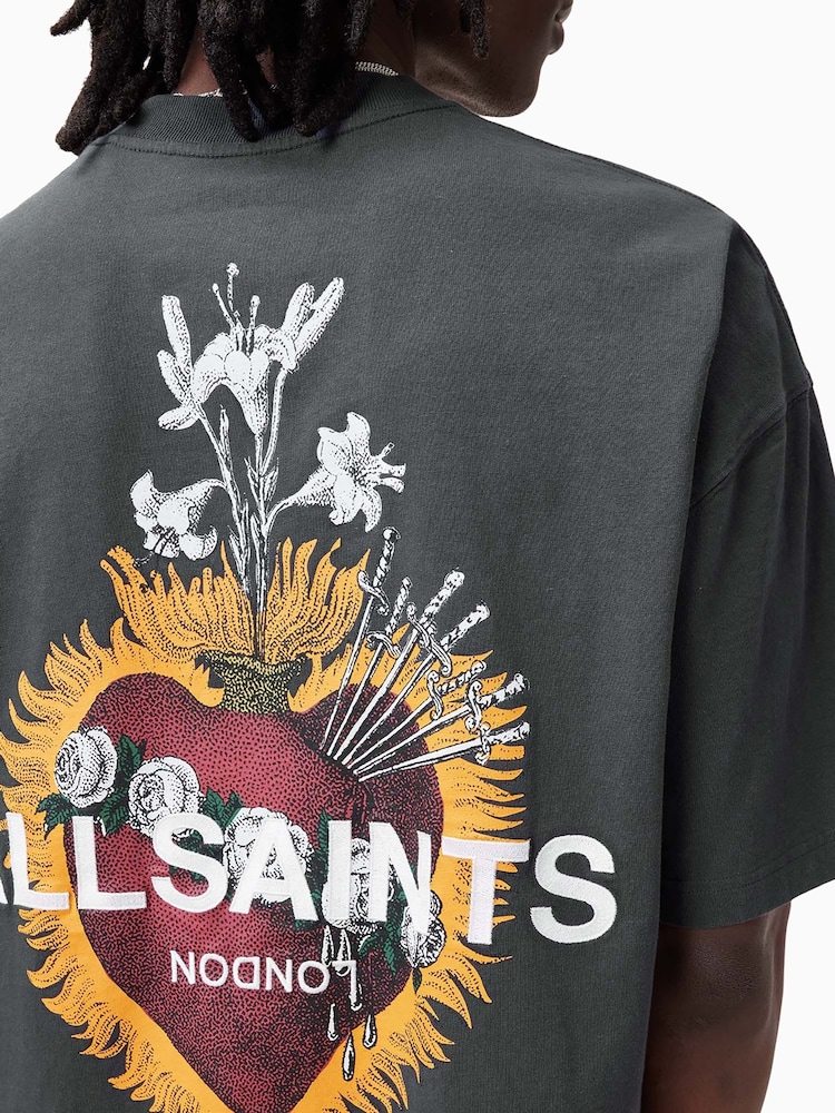 AllSaints Grey Heartfelt Short Sleeve Crew 100% Organic Cotton T-Shirt - Image 2 of 9
