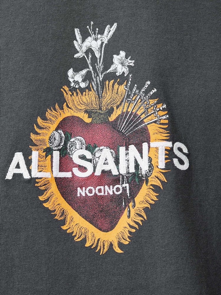 AllSaints Grey Heartfelt Short Sleeve Crew 100% Organic Cotton T-Shirt - Image 9 of 9