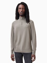 AllSaints Brown Kilburn Zip Funnel Jumper - Image 1 of 6