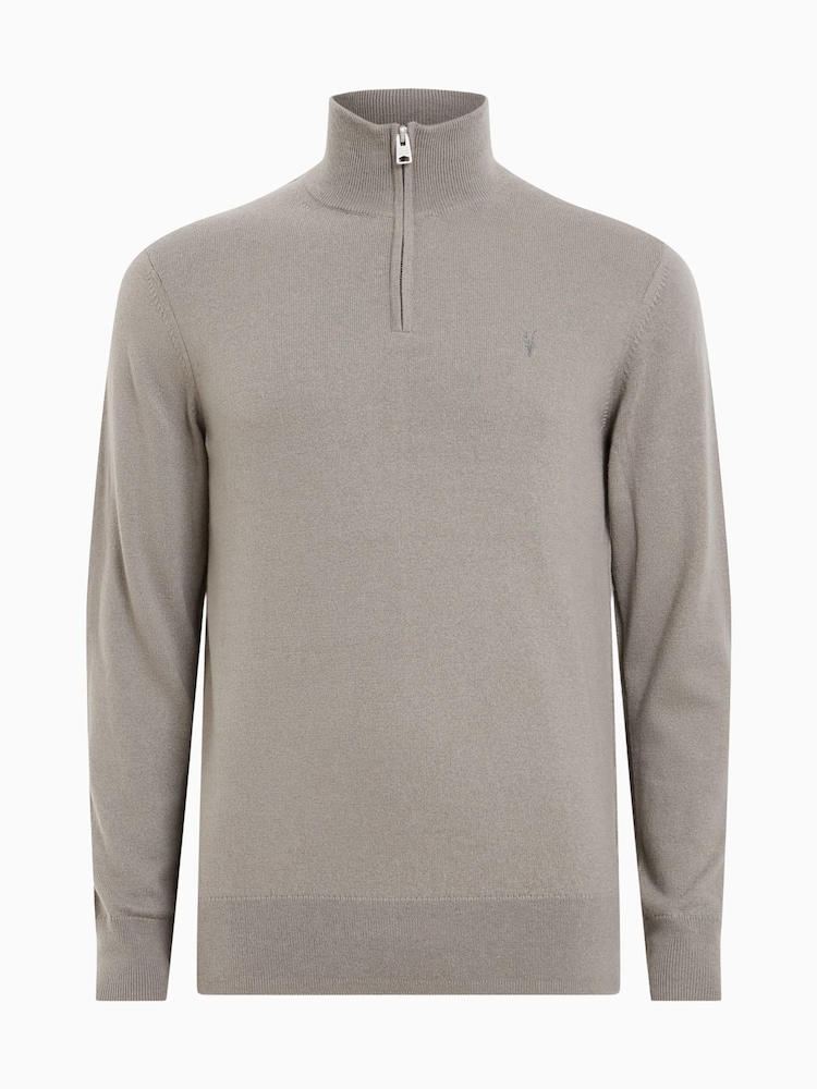 AllSaints Brown Kilburn Zip Funnel Jumper - Image 6 of 6