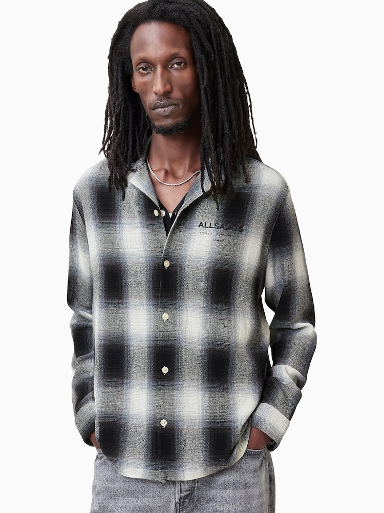 AllSaints Grey Underfade Long Sleeve Cotton Shirt - Image 1 of 7