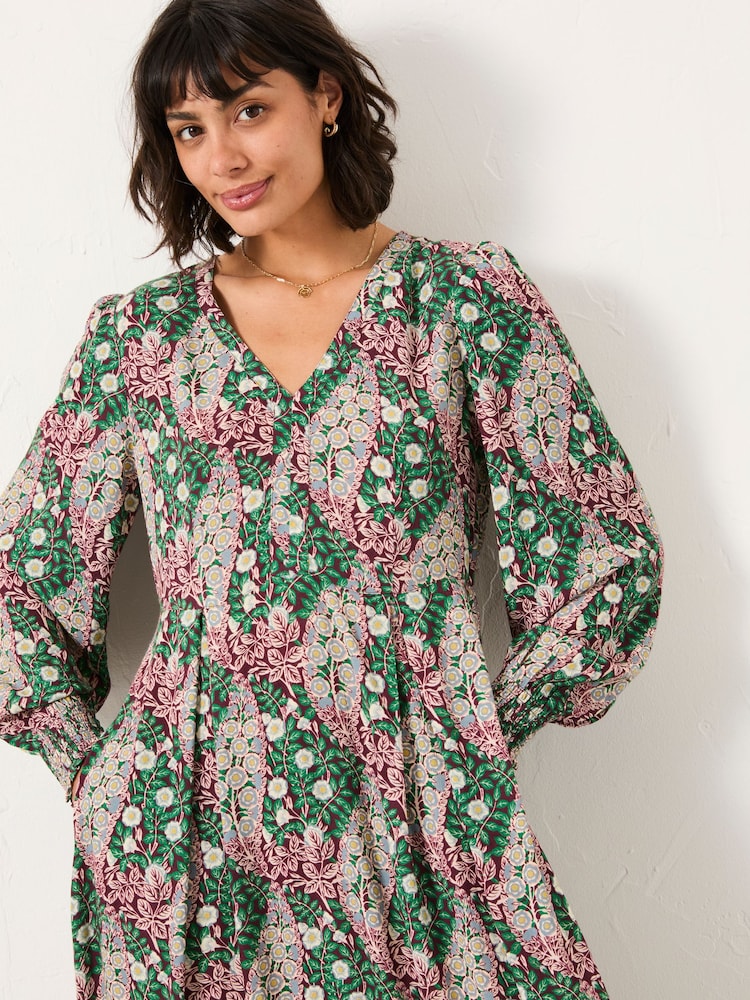 japanese midi dress Women's Japanese Sakura Print Crew Neck Midi Dress