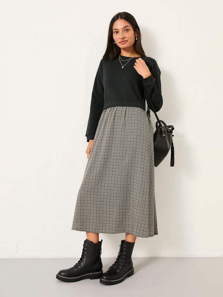 FatFace Nia Dark Natural Ikat Geo Midi Dress - Image 1 of 5