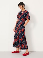 FatFace Becky Navy Folk Floral Midi Dress - Image 1 of 5