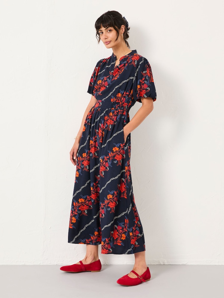FatFace Becky Navy Folk Floral Midi Dress - Image 1 of 5