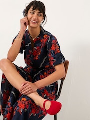 FatFace Becky Navy Folk Floral Midi Dress - Image 3 of 5