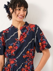 FatFace Becky Navy Folk Floral Midi Dress - Image 4 of 5
