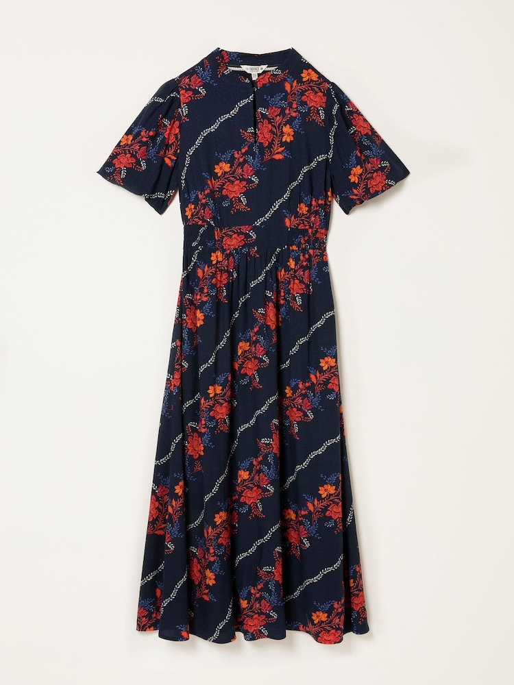 FatFace Becky Navy Folk Floral Midi Dress - Image 5 of 5