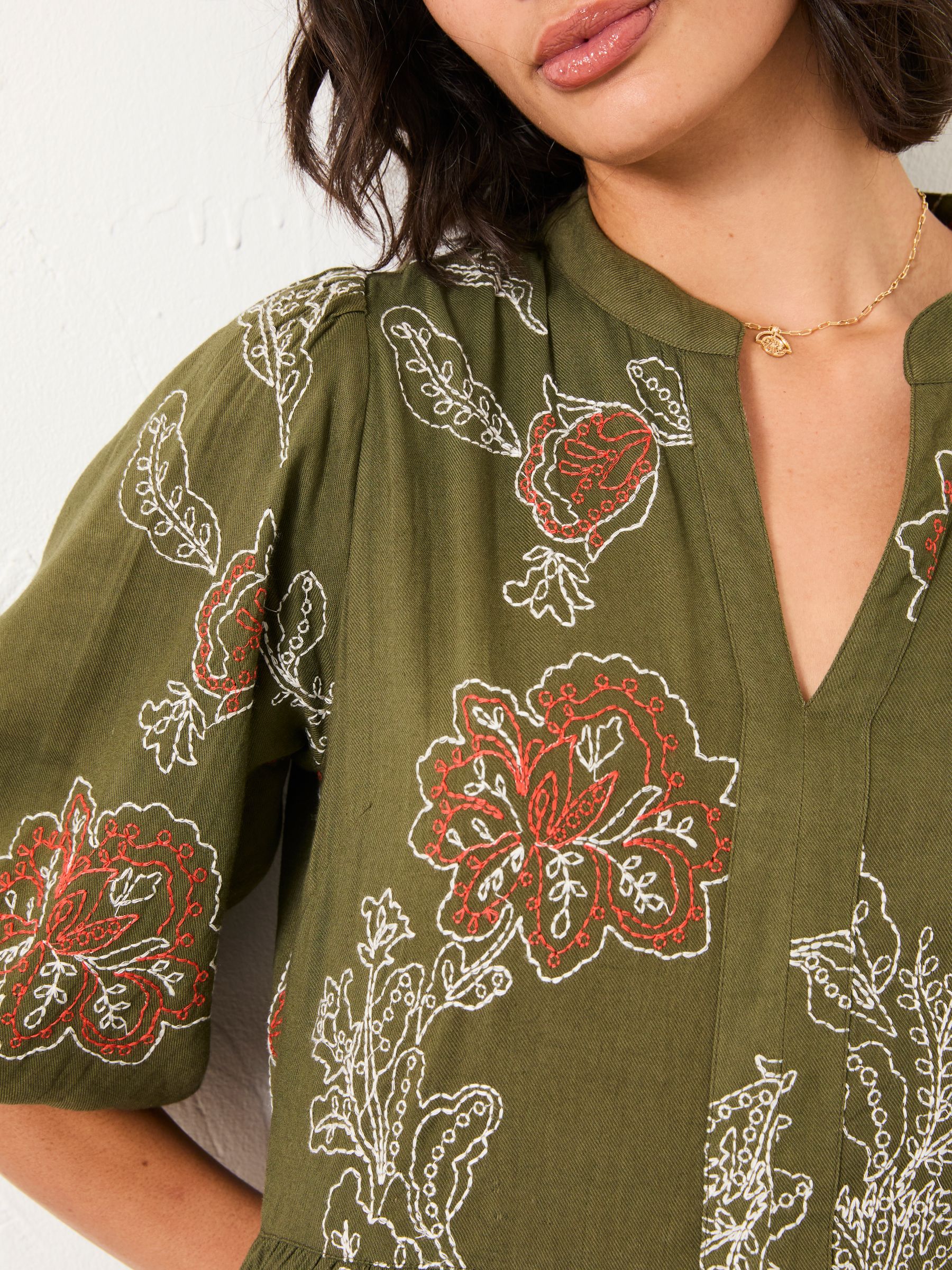 Buy FatFace Vivienne Olive Green Embroidered Midi Dress from Next USA