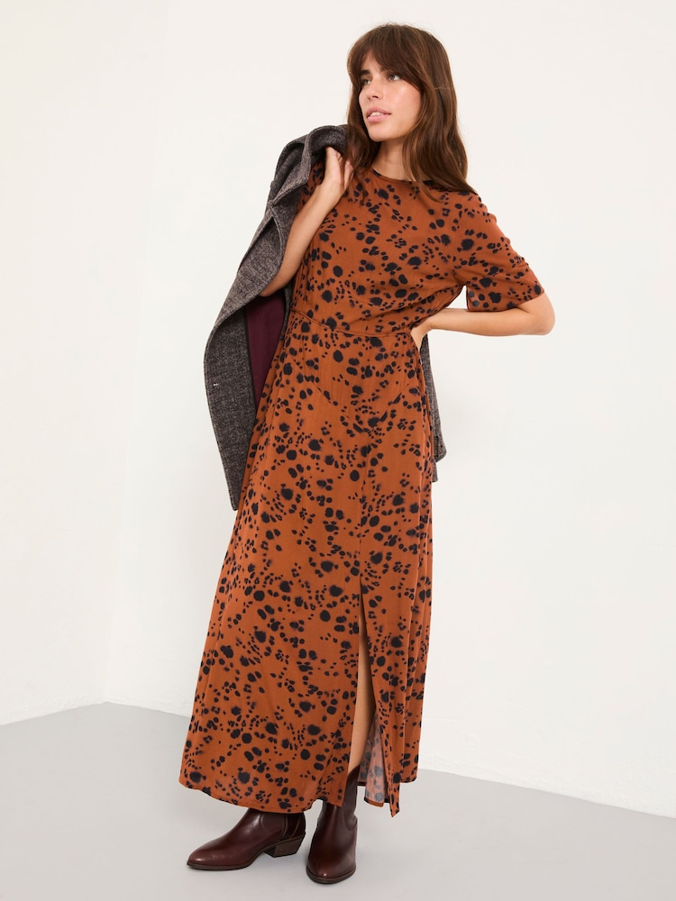 FatFace Winona Tan Brown Animal Spot Midi Dress - Image 2 of 7