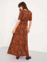 FatFace Winona Tan Brown Animal Spot Midi Dress - Image 3 of 7