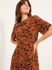FatFace Winona Tan Brown Animal Spot Midi Dress - Image 5 of 7