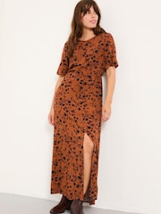 FatFace Winona Tan Brown Animal Spot Midi Dress - Image 6 of 7