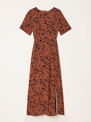 FatFace Winona Tan Brown Animal Spot Midi Dress - Image 7 of 7