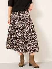 FatFace Tonia Black Animal Swirl Midi Skirt - Image 1 of 6