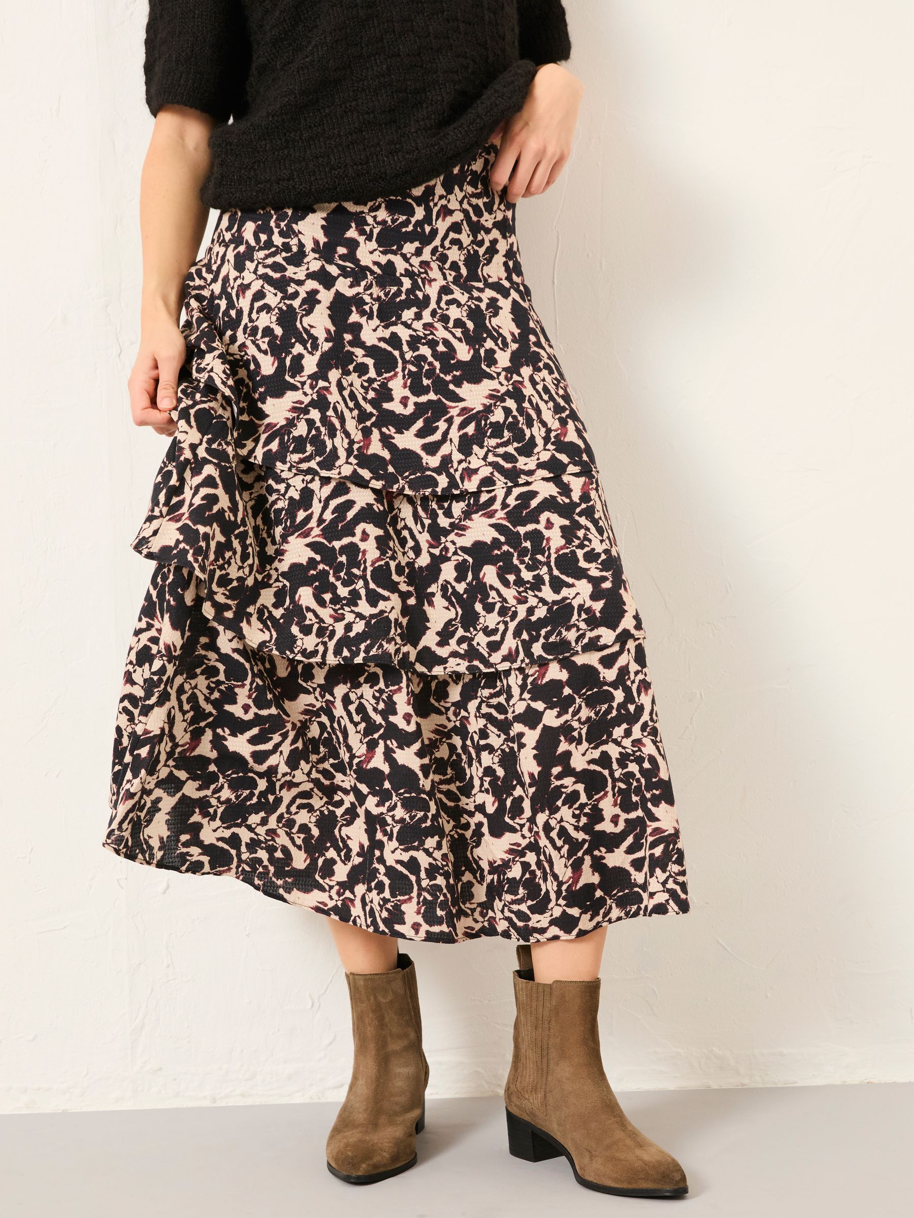 Fat Face Fatface Tonia Black Animal Swirl Midi Skirt