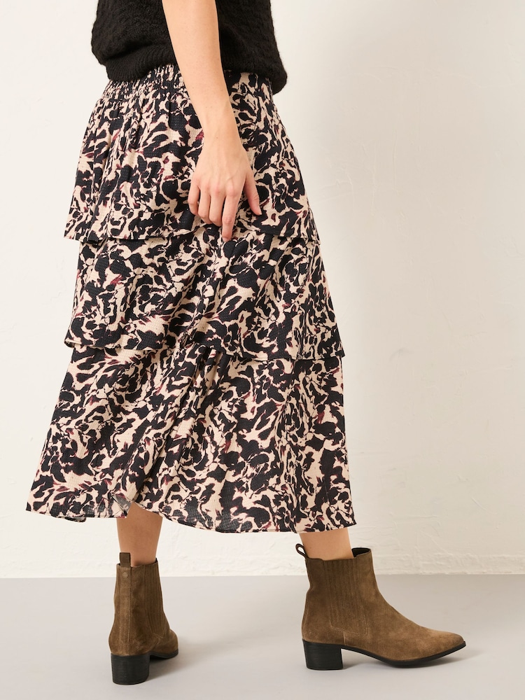 FatFace Tonia Black Animal Swirl Midi Skirt - Image 2 of 6 FatFace Tonia Black Animal Swirl Midi Skirt - Image 2 of 6