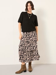 FatFace Tonia Black Animal Swirl Midi Skirt - Image 3 of 6