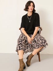 FatFace Tonia Black Animal Swirl Midi Skirt - Image 4 of 6