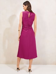 Lipsy Pink Sleeveless Ruched Front Asymmetrical Midi Dress - Image 4 of 4