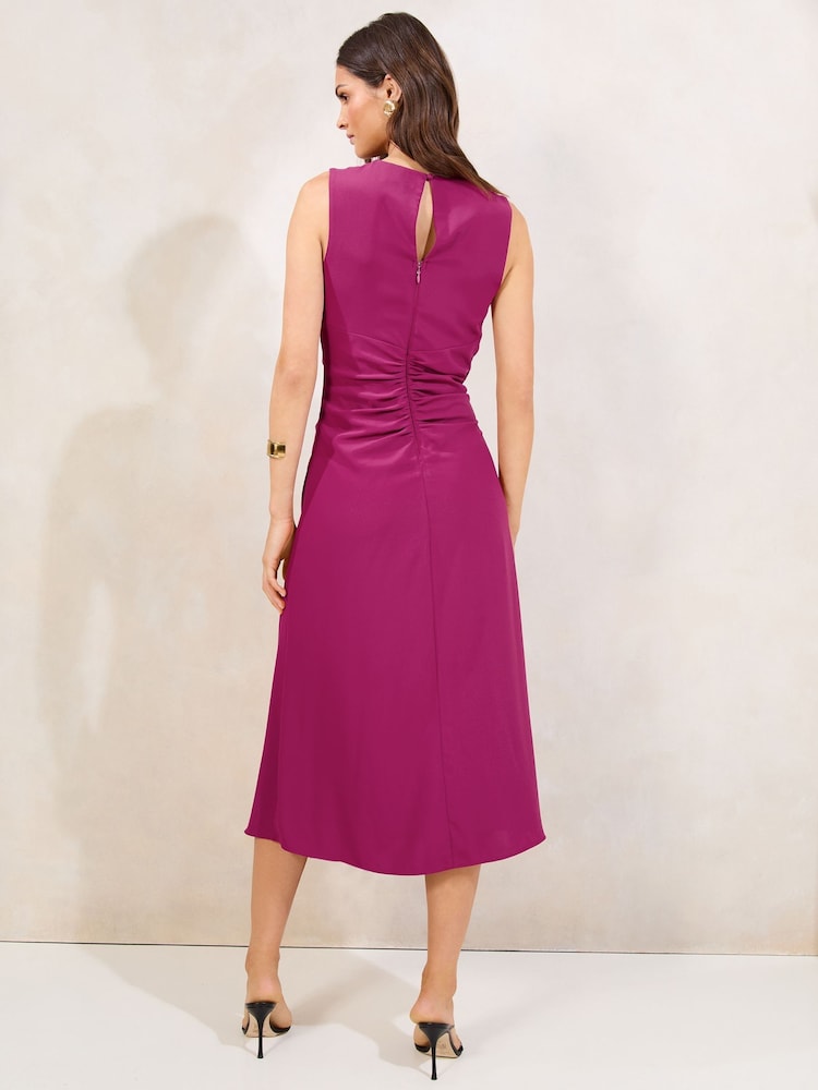Lipsy Pink Sleeveless Ruched Front Asymmetrical Midi Dress - Image 4 of 4