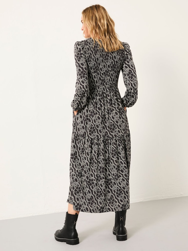 FatFace Danielle Graphite Grey Texture Floral Midi Jersey Dress - Image 2 of 6
