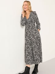 FatFace Danielle Graphite Grey Texture Floral Midi Jersey Dress - Image 3 of 6