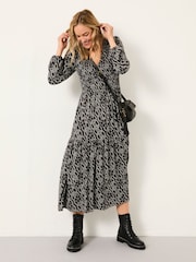 FatFace Danielle Graphite Grey Texture Floral Midi Jersey Dress - Image 5 of 6