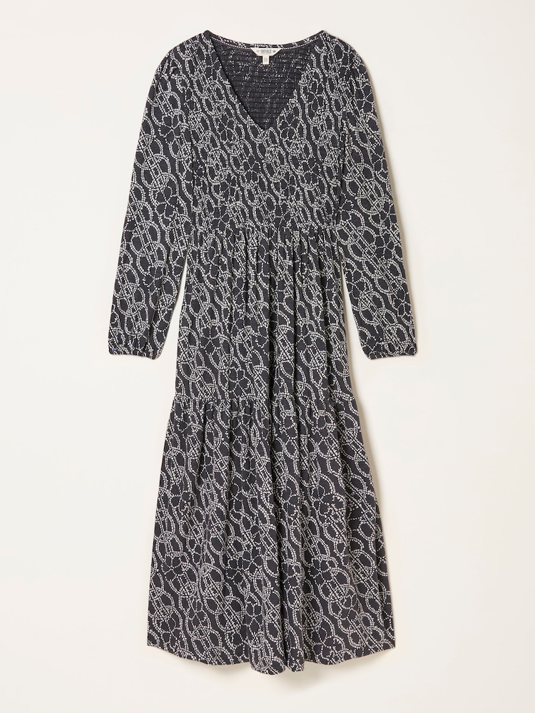 FatFace Danielle Graphite Grey Texture Floral Midi Jersey Dress - Image 6 of 6