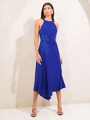 Lipsy Cobalt Blue Applique Flower Trim Fit And Flare Midi Dress - Image 1 of 4