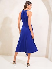 Lipsy Cobalt Blue Applique Flower Trim Fit And Flare Midi Dress - Image 4 of 4
