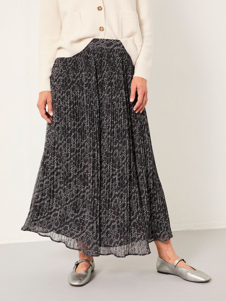 FatFace Paignton Graphite Grey Texture Floral Midi Skirt - Image 1 of 6