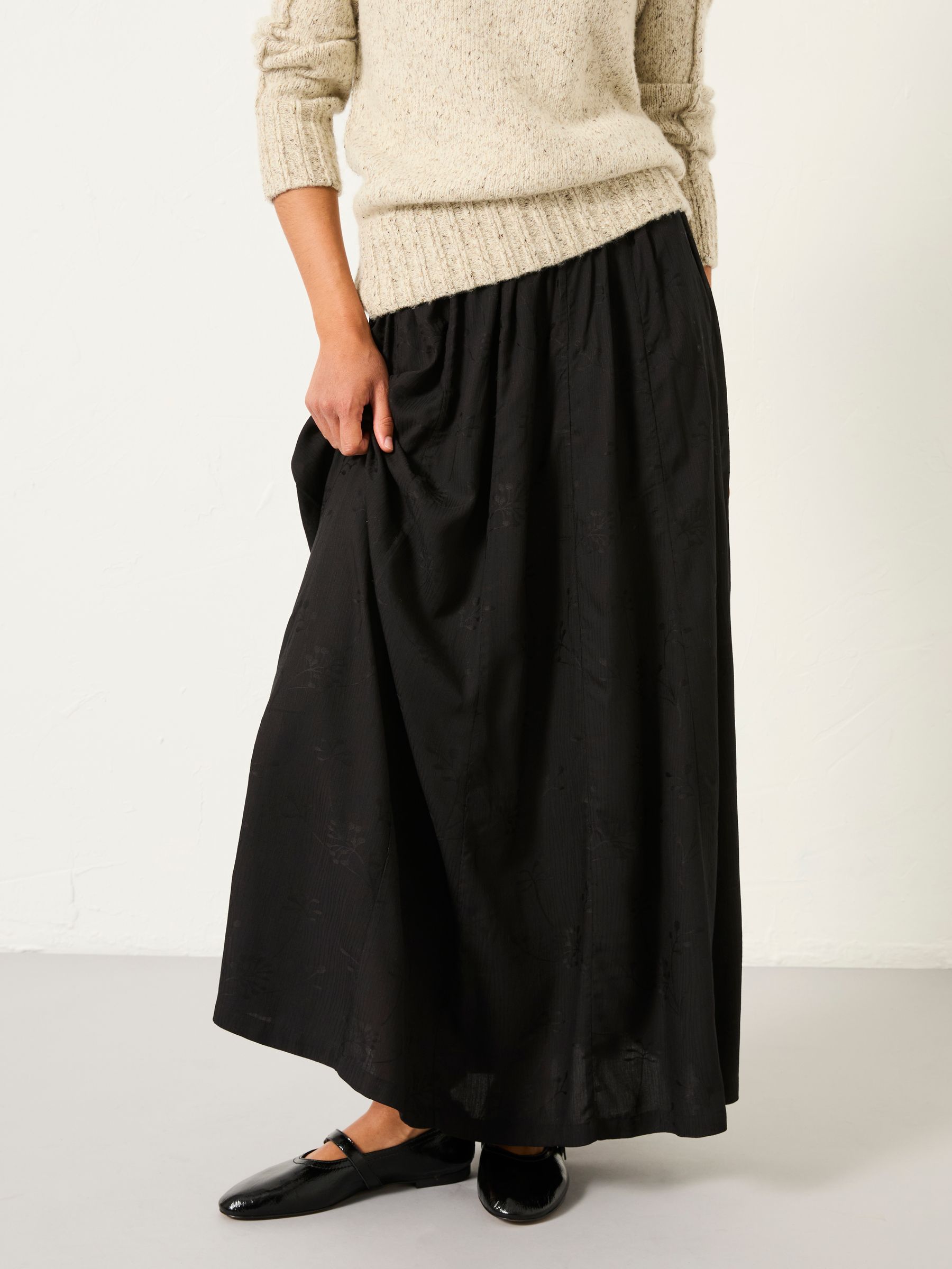 Fatface Tilly Black Embroidered Midi Skirt