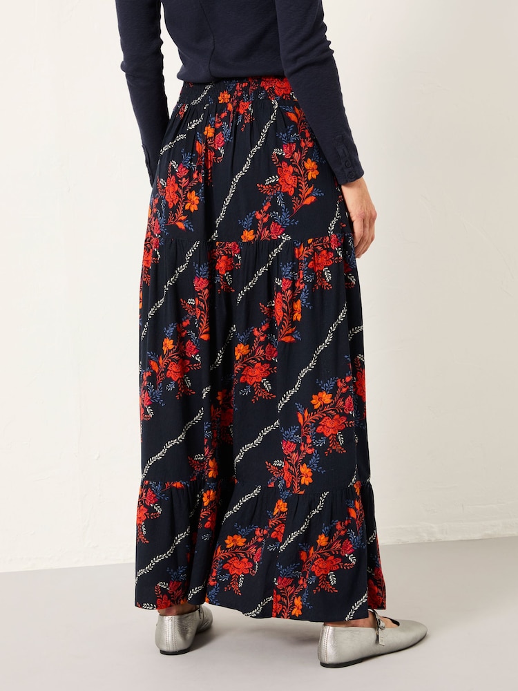 FatFace Anika Navy Folk Floral Midi Skirt - Image 2 of 6