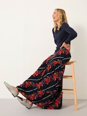FatFace Anika Navy Folk Floral Midi Skirt - Image 3 of 6