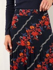 FatFace Anika Navy Folk Floral Midi Skirt - Image 5 of 6