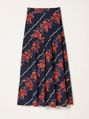 FatFace Anika Navy Folk Floral Midi Skirt - Image 6 of 6